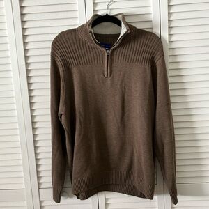 Simply Styled quarter‎ zip mocha brown sweater size L cotton blend